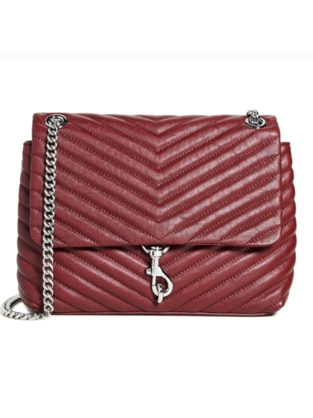Rebecca Minkoff Edie Chevron Quilted Chain Link Straps Crossbody Shoulder Purse
